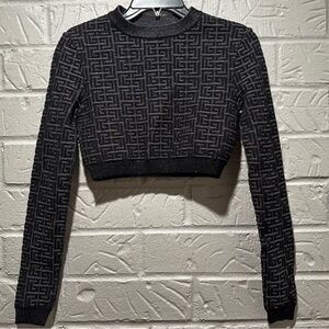 Balmain Black Patterned Cropped Sweater